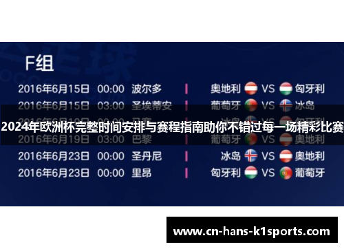 2024年欧洲杯完整时间安排与赛程指南助你不错过每一场精彩比赛