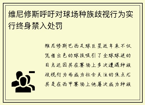 维尼修斯呼吁对球场种族歧视行为实行终身禁入处罚 维尼修斯呼吁对球场种族歧视行为实行终身禁入处罚