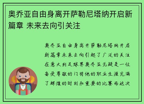 奥乔亚自由身离开萨勒尼塔纳开启新篇章 未来去向引关注 奥乔亚自由身离开萨勒尼塔纳开启新篇章 未来去向引关注