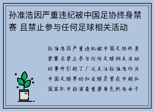 孙准浩因严重违纪被中国足协终身禁赛 且禁止参与任何足球相关活动